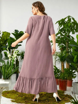 Premium Quality Embroidery Pattern Ruffle Hem Plus Size Dress
