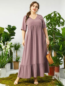 Premium Quality Embroidery Pattern Ruffle Hem Plus Size Dress