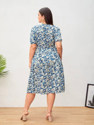 Elastic Sleeve Splash Pattern Plus Size Dress