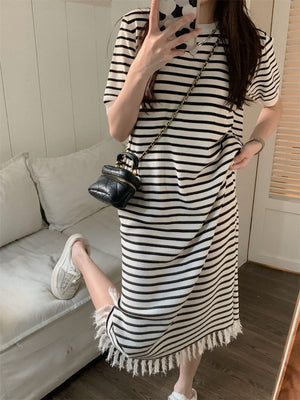 Tassel Hemline Stripe Knitted Dress