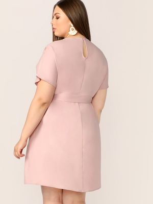 Embroidered Lace Combo Plain Plus Size Dress