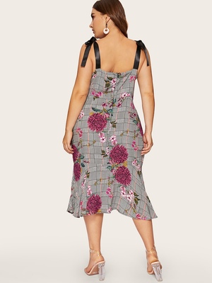 Chequer Floral Plus Size Dress