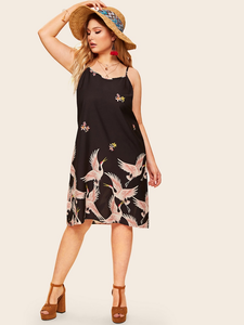 Vintage Floral Bird Plus Size Cami Dress