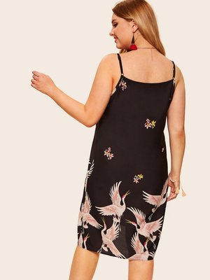 Vintage Floral Bird Plus Size Cami Dress