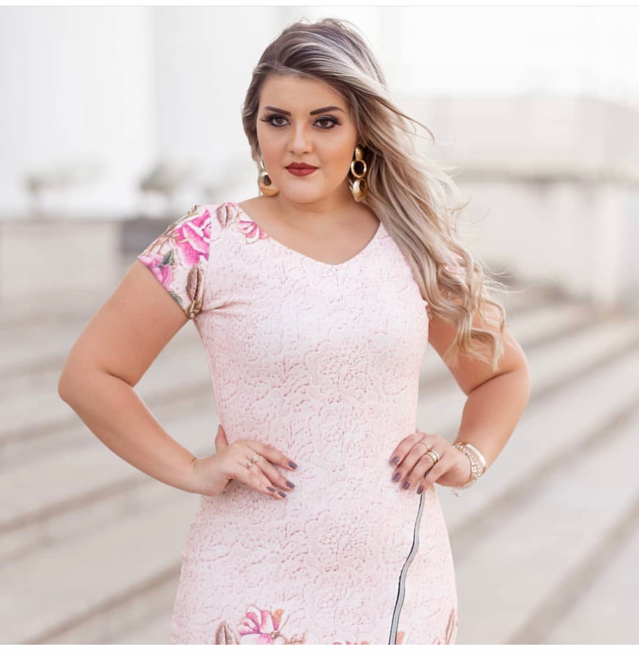 Unique Floral Print Plus Size Dress