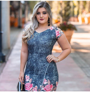 Unique Floral Print Plus Size Dress