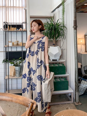 Korean Side Pocket Maple Print Dress