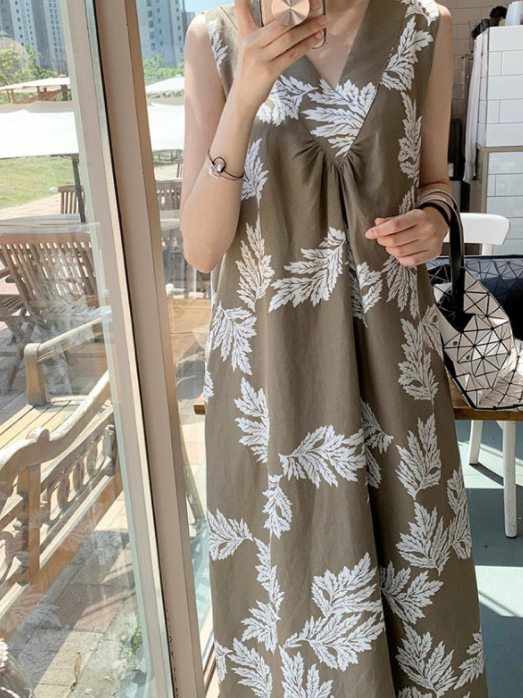 Korean Side Pocket Maple Print Dress