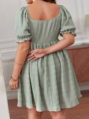 Front Drawstring Elastic Sleeve Babydoll Plus Size Dress