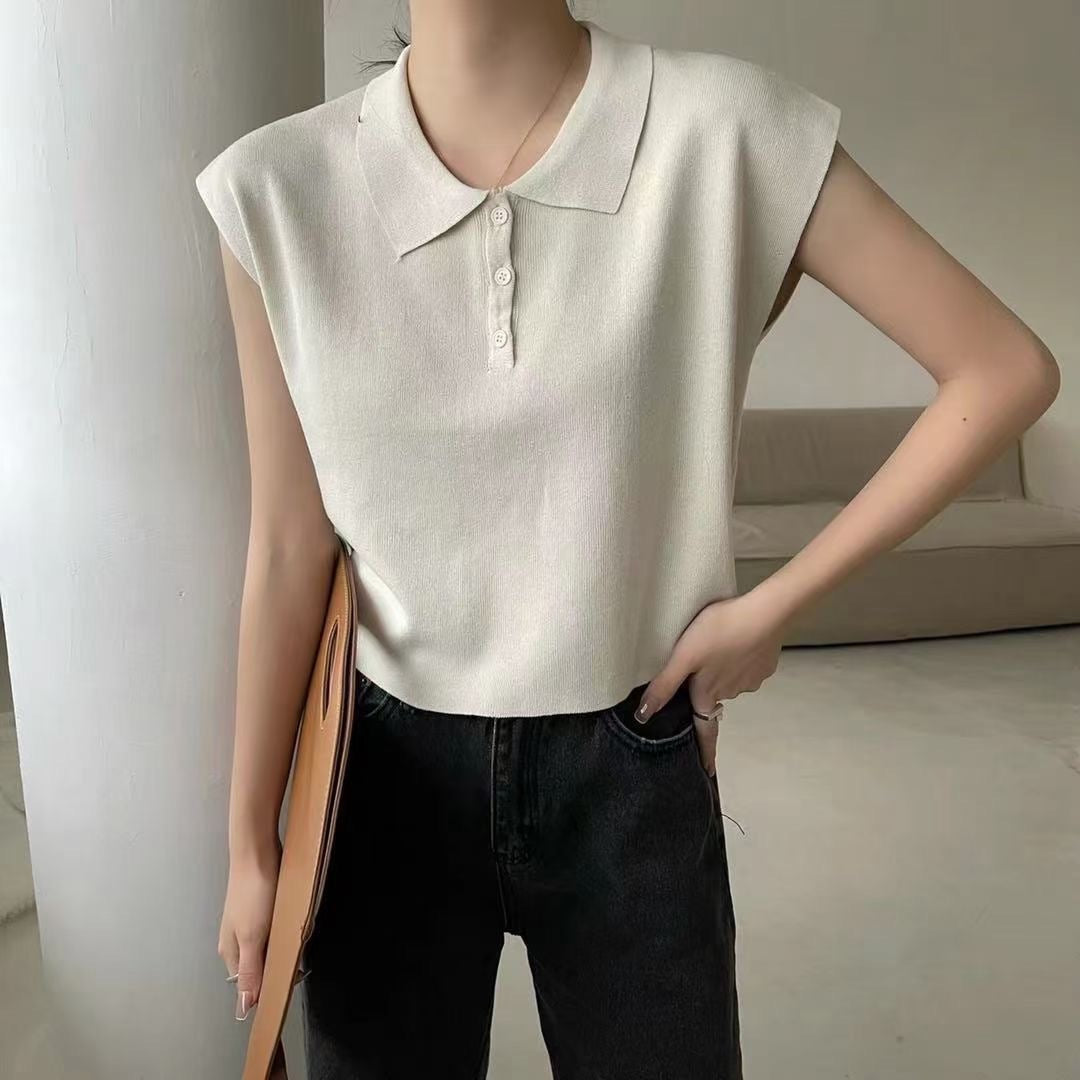 Button-up Collar Neck Knitted Top