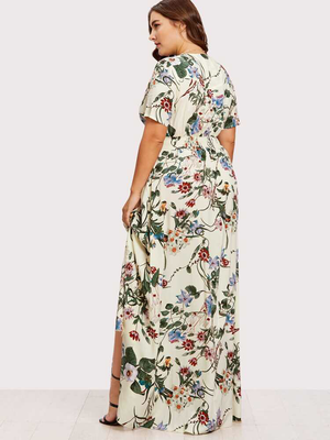Front Slit Floral Plus Size Dress