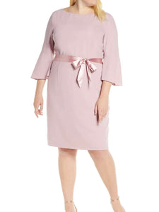 Silk Belted Plain Plus Size Dress