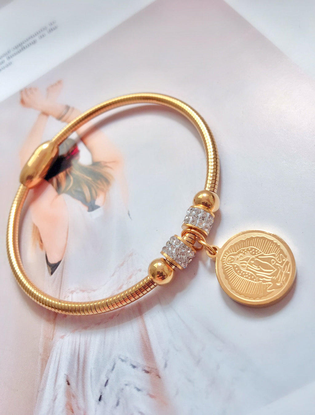 Premium Quality Virgin Mary & Heart Two-tone Bracelet