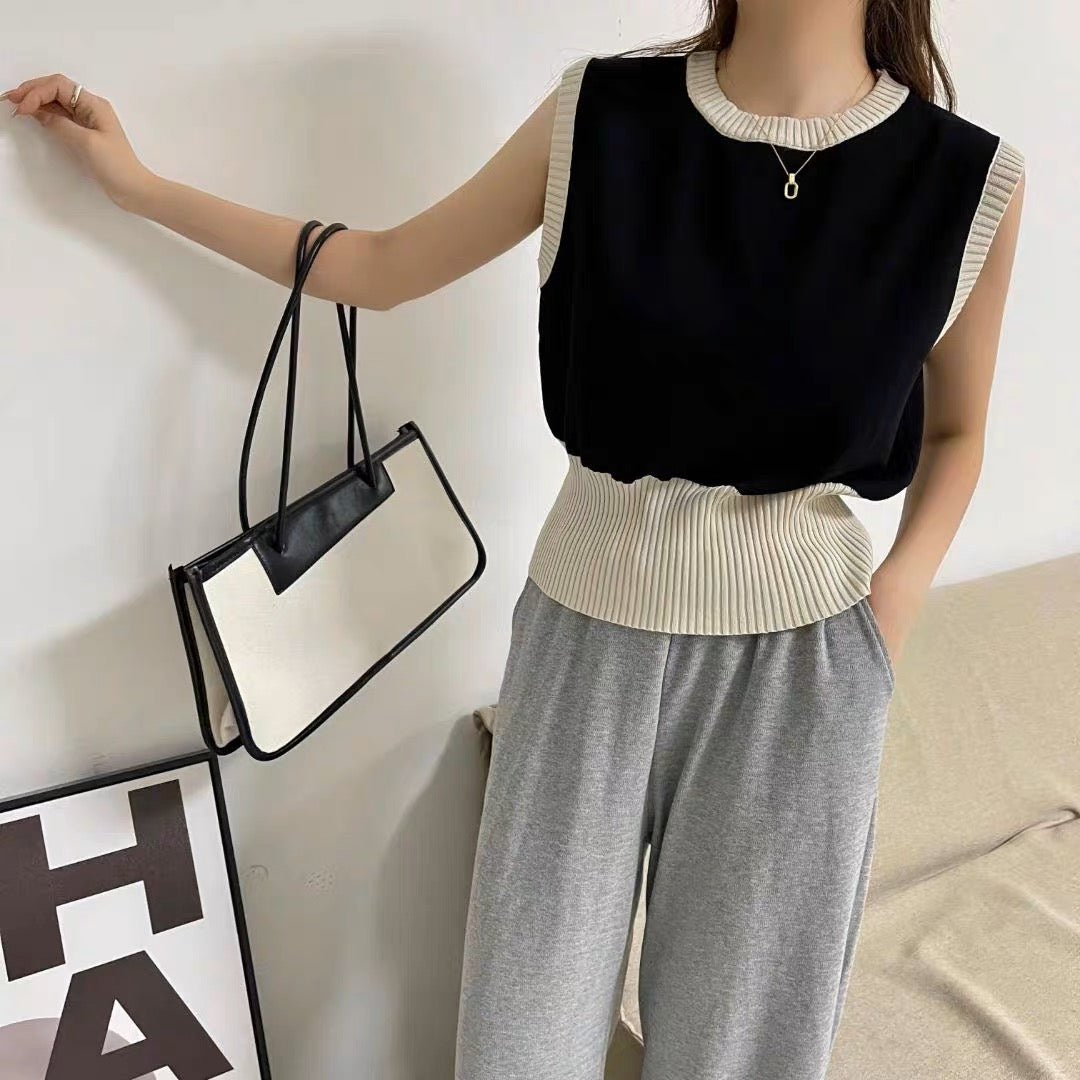 Two Tone Sleeveless Oversize Knitted Top