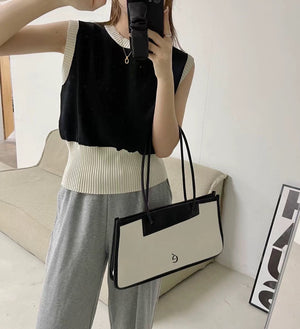 Two Tone Sleeveless Oversize Knitted Top