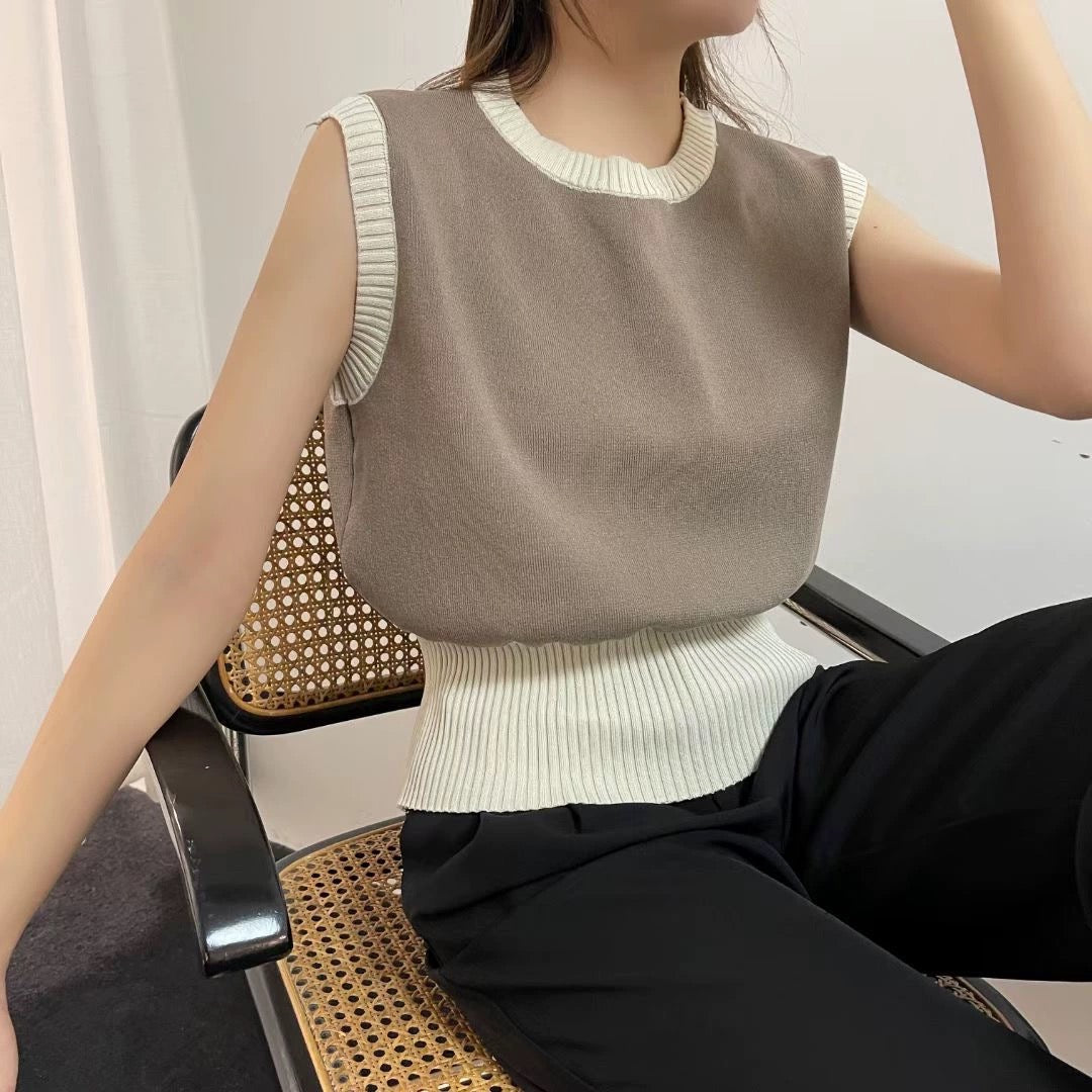 Two Tone Sleeveless Oversize Knitted Top