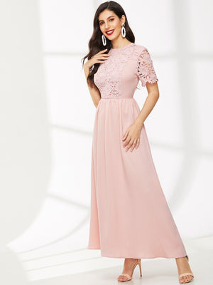 Embroidered Lace Upper Elegant Long Wedding Dress