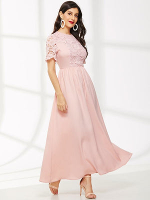 Embroidered Lace Upper Elegant Long Wedding Dress