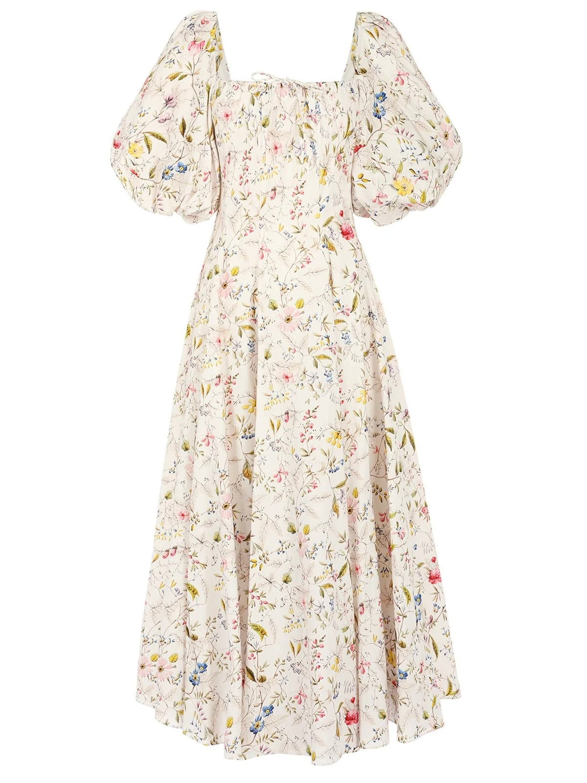 Elastic Sleeve Ribbon Front Fun Print Dress