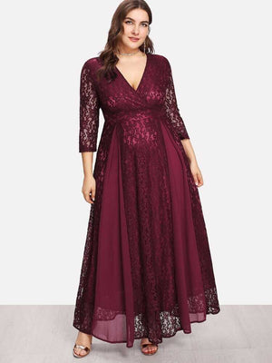 Premium Quality Embroidered Lace Chiffon Plus Size Dress