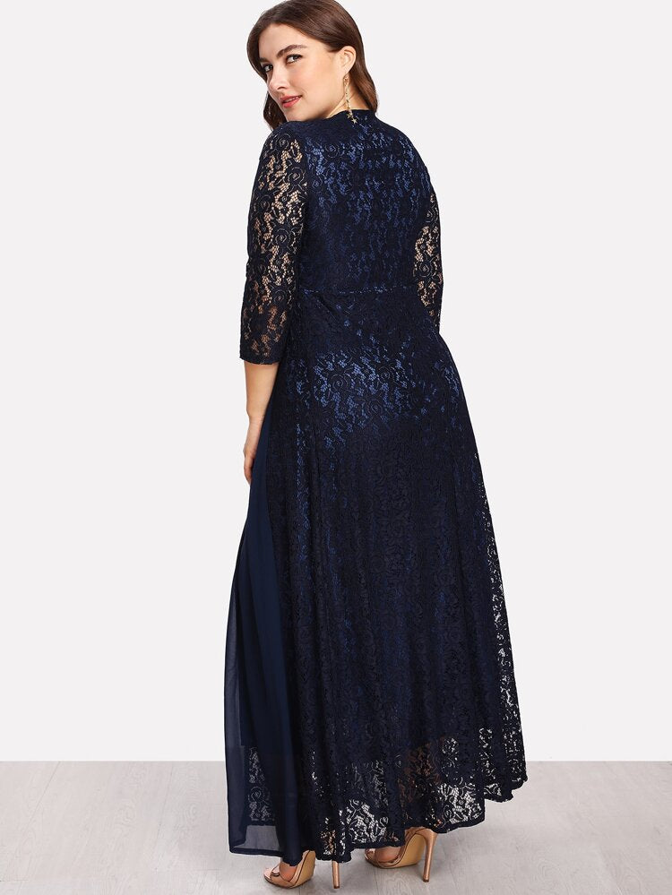 Premium Quality Embroidered Lace Chiffon Plus Size Dress