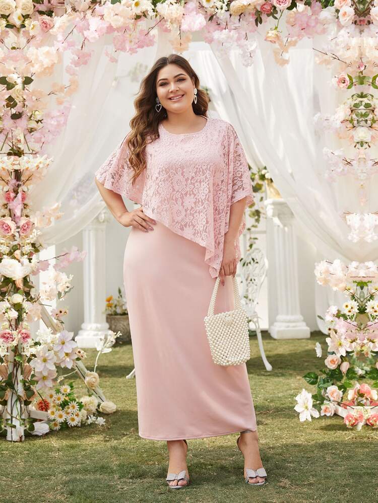 Embroidered Lace Upper Plus Size Elegant Dress