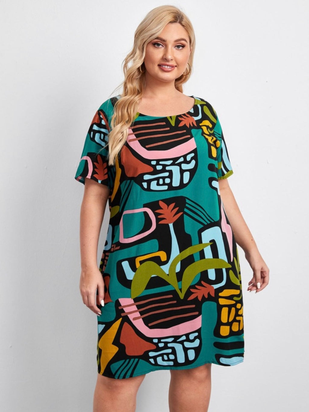 Geometric Fun Print Plus Size Dress