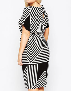 Geometric Stripe Plus Size Dress