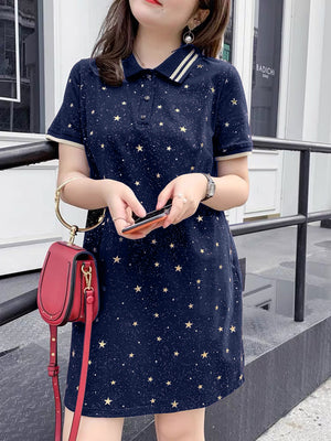 Gold Star Button-up Polo Plus Size Dress