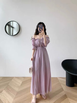 Front Drawstring Ruched Overlapped Off Shoulder Solid Dress