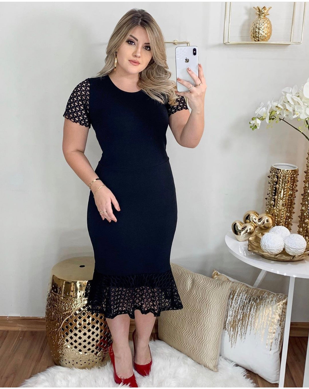 Embroidered Mesh Combo Plus Size Dress