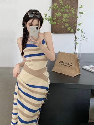 Knitted Color Striped Cami Dress