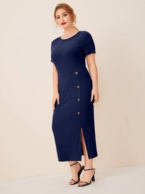 Button Down Split Plus Size Dress