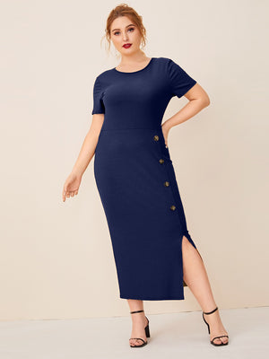 Button Down Split Plus Size Dress