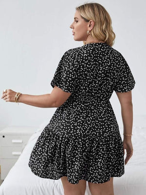 Heart Pattern Surplice Garter Waist Plus Size Dress