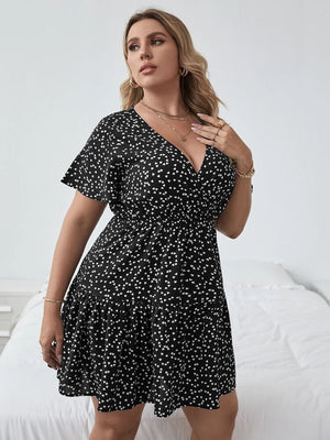 Heart Pattern Surplice Garter Waist Plus Size Dress