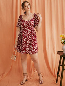 Bowknot Back Floral Plus Size Dress