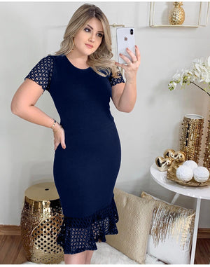 Embroidered Mesh Combo Plus Size Dress