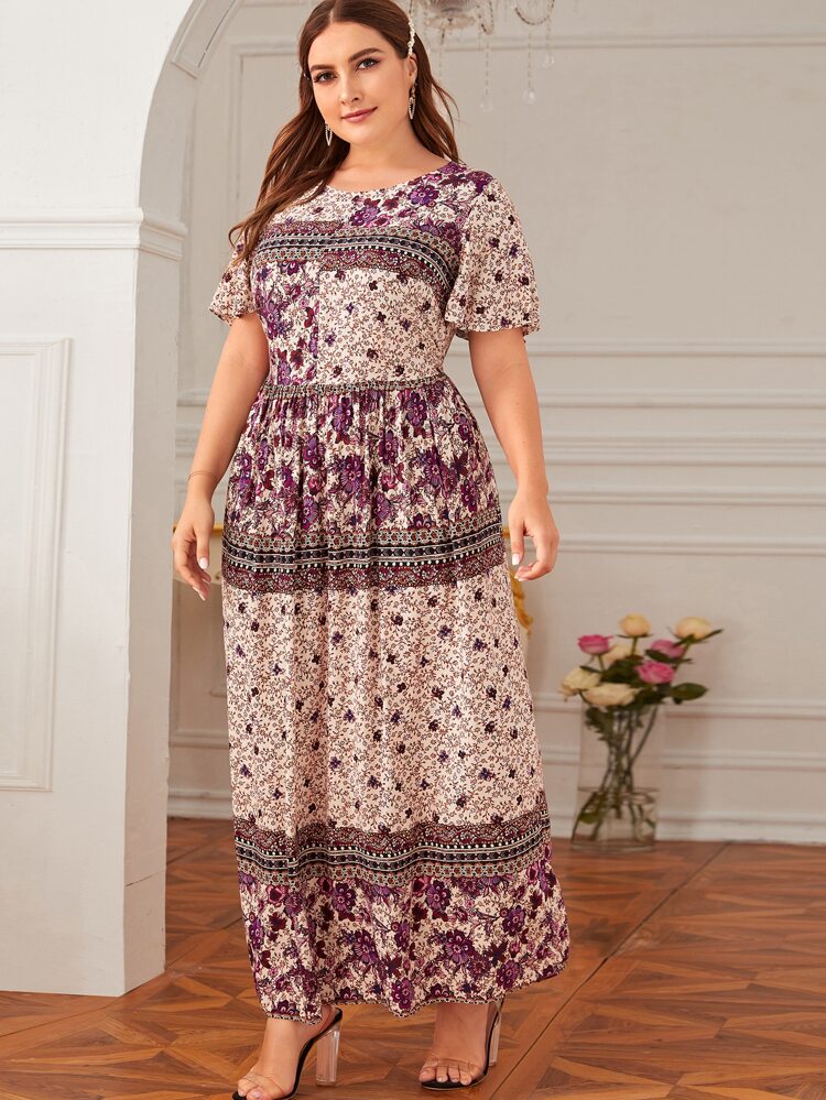 Multi Floral Elegant Plus Size Long Dress