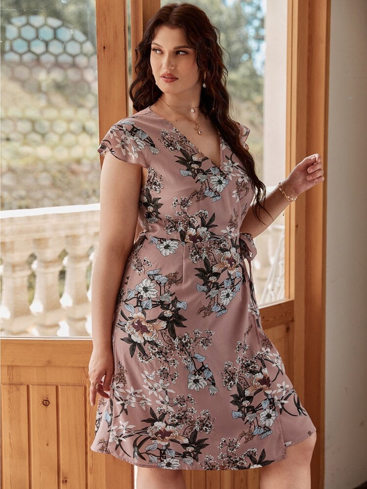 Floral Plus Size Wrap Dress