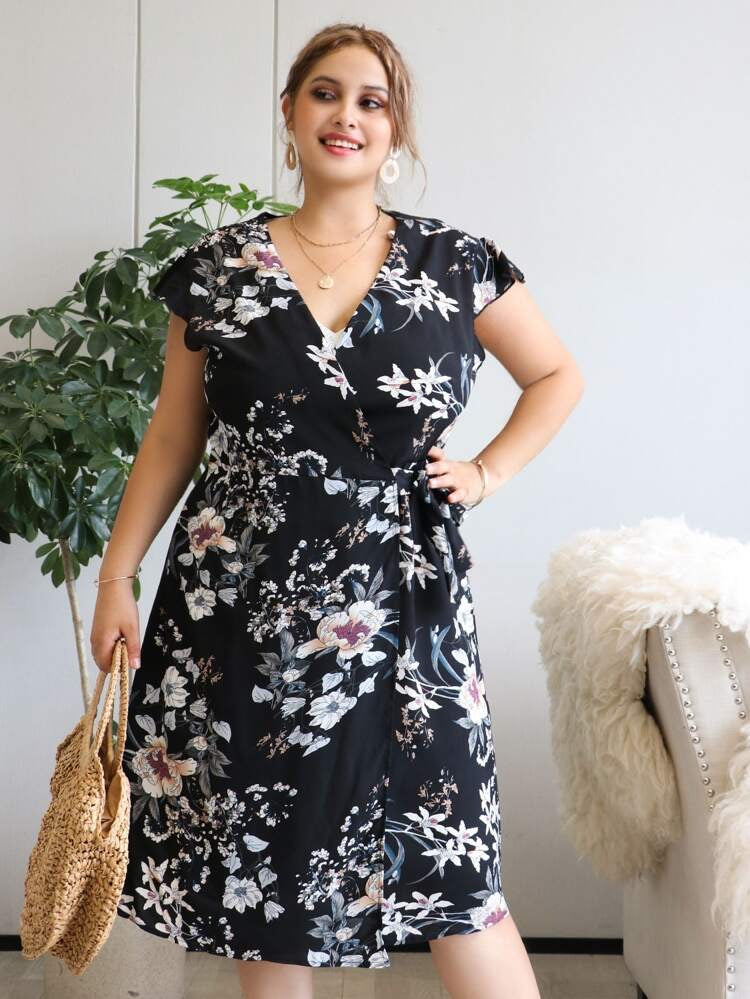 Floral Plus Size Wrap Dress