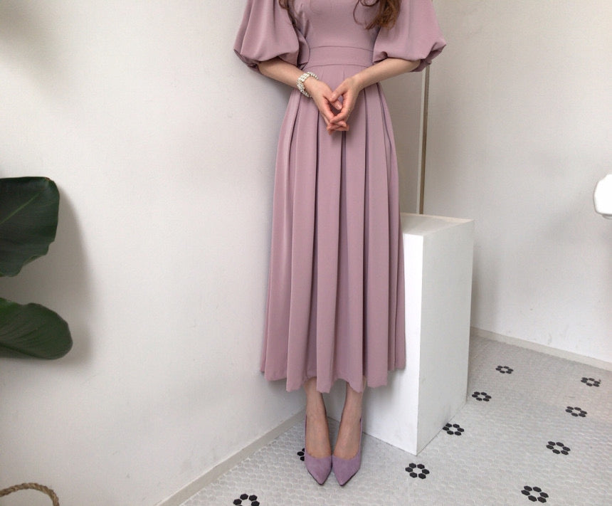 Premium Collection Lantern Sleeve Pocketed Pleated Dress