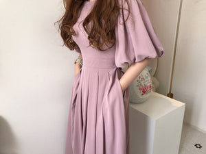 Premium Collection Lantern Sleeve Pocketed Pleated Dress