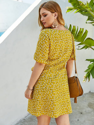 Button Down Self Belt Plus Size Dress