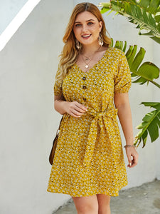 Button Down Self Belt Plus Size Dress