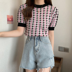 Tweed Pattern Simple Knitted Top