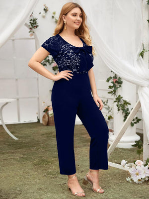 Embroidered Lace Combo Ribbon Plus Size Jumpsuit