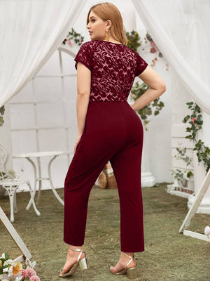Embroidered Lace Combo Ribbon Plus Size Jumpsuit