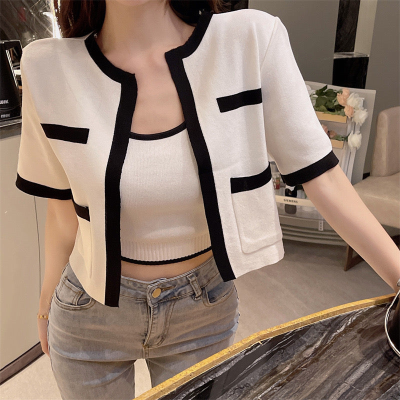 Tank Top & Short Sleeve Blazer 2 in 1 Knitted Set