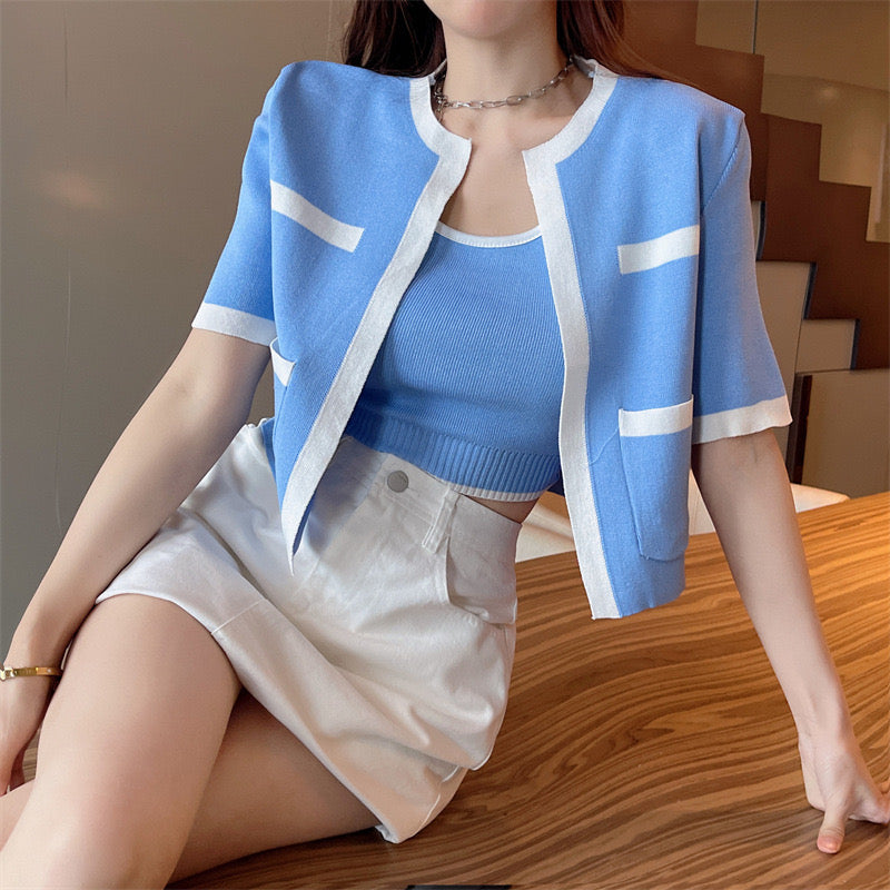 Tank Top & Short Sleeve Blazer 2 in 1 Knitted Set